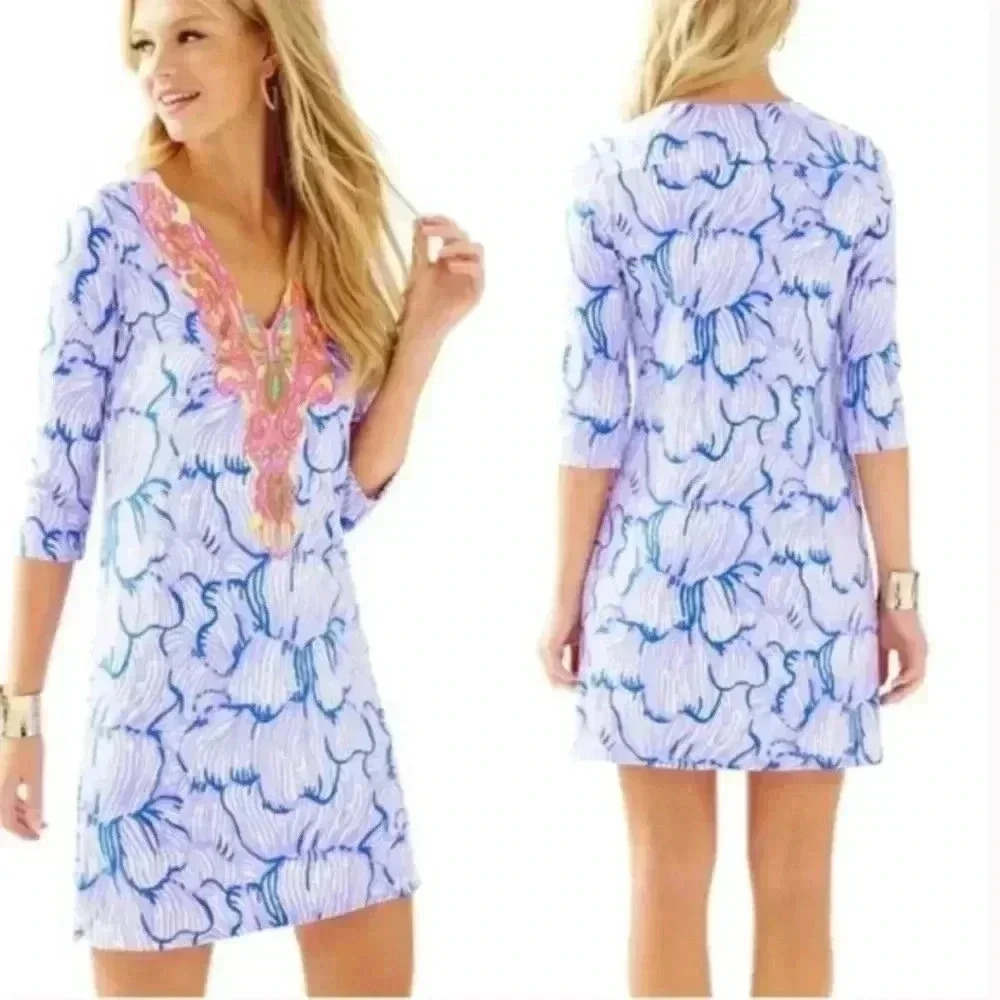 Lilly Pulitzer Bordeaux Beaded Tunic Dress in Lilly's Lilac House of Nemo S